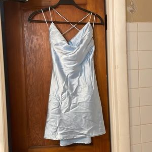 NWT Lelis baby blue satin dress.